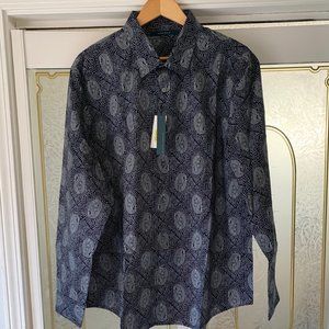 Men’s Perry Ellis Dark Sapphire Paisley Button Down Shirt XXL